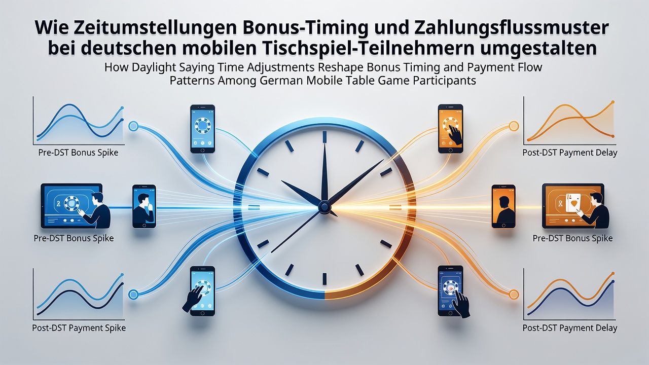 Illustration der Zeitumstellung mit mobilen Tischspielen und Zahlungsströmen