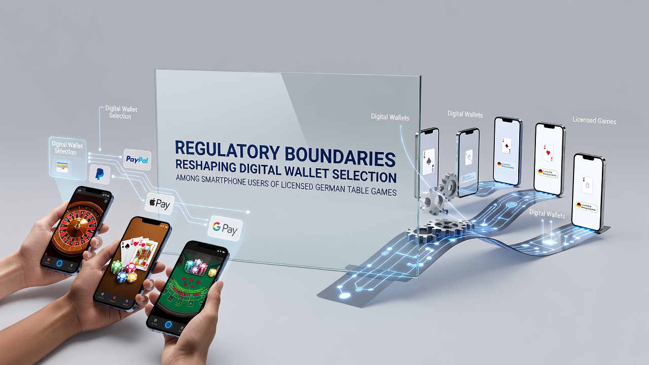 Smartphone-Bildschirm mit digitaler Wallet-Oberfläche und deutschen Tischspiel-Apps unter regulatorischen Hinweisen