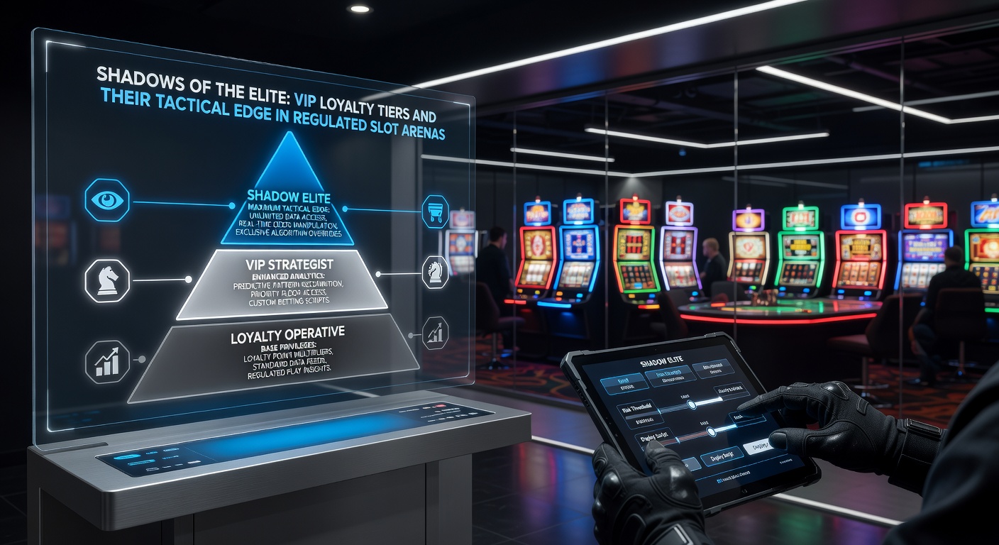 Detailliertes Grafik-Diagramm, das VIP-Stufenpyramide mit Vorteilen wie Cashback, Freispielen und dedizierten Turnieren zeigt, umgeben von Slot-Symbolen in einem regulierten Casino-Setting